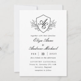 Convites Casamento branco e preto do Barão Crest Monograma