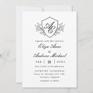 Convites Casamento branco e preto do Barão Crest Monograma