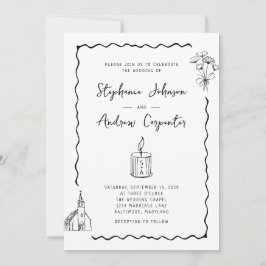 Convites Casamento branco e preto ilustrado por capricho