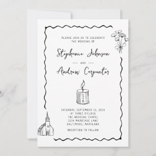 Convites Casamento branco e preto ilustrado por capricho