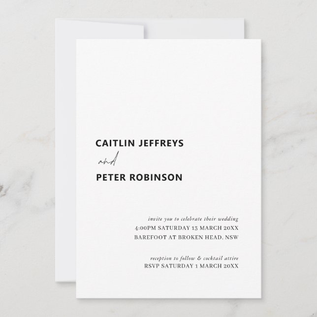 Convites Casamento branco e preto limpo e moderno (Frente)