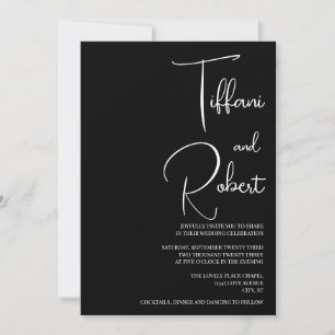 Convites Casamento Branco e Preto Monocromático Chic