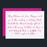 Convites Casamento branco e rosa quente com estilo manuscri<br><div class="desc">Os detalhes do casamento estão listados em um estilo manuscrito,  texto rosa-quente. O verso do convite é um rosa quente sólido com texto branco para a data.</div>