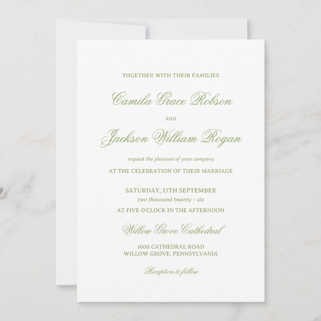 Convites Casamento Branco e Verde (Frente)