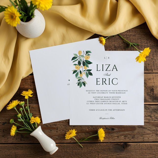 Convites Casamento Branco Elegante De Árvore Floral De Limã (Lemon Blossom Floral Tree Elegant White Wedding Invitation)