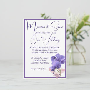 Convites Casamento Branco Elegante De Flores Violetas