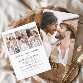 Convites Casamento Branco Elegante de Foto Minimalista Simp