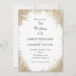 Convites Casamento Branco Elegante de Grama Dourada Clássic