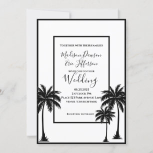 Convites Casamento Branco Elegante de Palm Tree