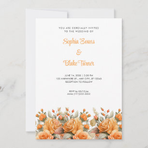 Convites Casamento Branco Elegante do Jardim Laranja Rosa