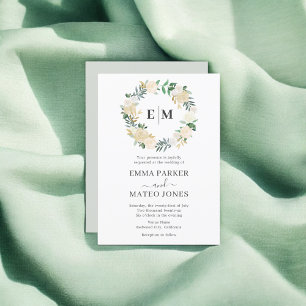 Convites Casamento Branco Elegante Floral Floral do Monogra