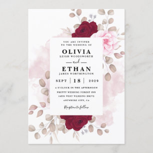 Convites Casamento Branco Elegante Russo Floral Vermelho e 