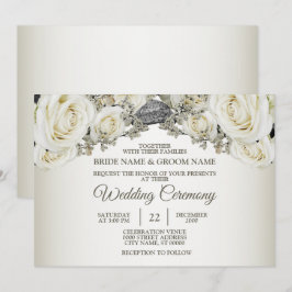 Convites Casamento Branco Flora Verde Beige Moderno Elegant