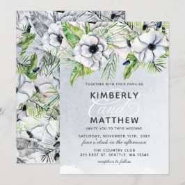 Convites Casamento Branco Floral Azul-Azul-Clanterna Rústic