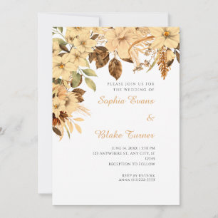 Convites Casamento Branco Floral Boho Amarelo Outono