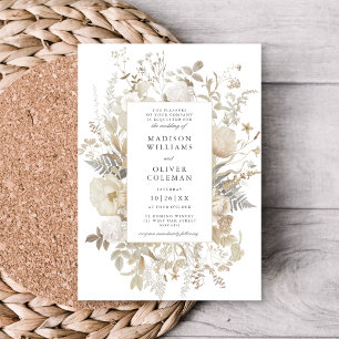 Convites Casamento Branco Floral Terrestre Elegante