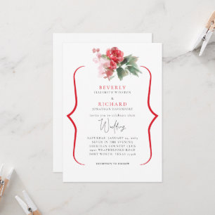 Convites Casamento Branco Floral Vermelho Etéreo e Elegante