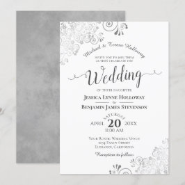 Convites Casamento Branco Formal da Cinza Silver Elegante