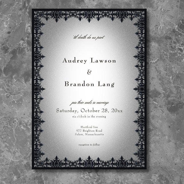 Convites Casamento Branco Fronteira de Ferro Gótico Vitoria (Victorian Gothic Iron Border White Wedding Invitation)
