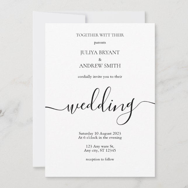 Convites Casamento branco minimalista de Script (Frente)