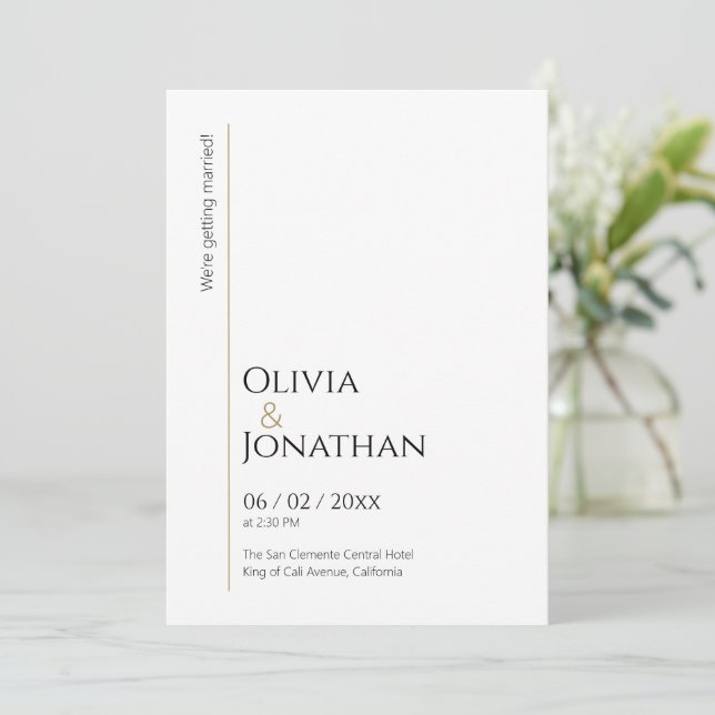 Convites Casamento Branco Minimalista Linear (Em pé/Frente)
