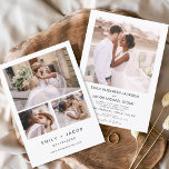 Convites Casamento Branco Minimalista - Quatro Fotografias<br><div class="desc">Convocação de Casamento Minimalista para a Colagem de Fotos Moderna Elegante 4. Os cartões de convite para o casamento contêm uma tipografia moderna que é elegante,  simples e moderna para usar depois de você celebrar o dia de casamento simples e minimalista.</div>