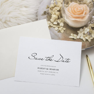 Convites Casamento Branco Mínimo do Script Clássico Salvar