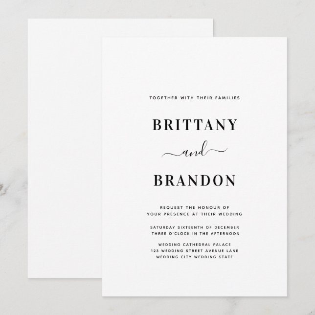 Convites Casamento Branco Moderno Minimalista (Frente/Verso)