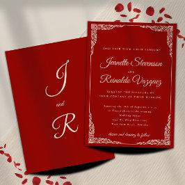 Convites Casamento Branco Monocromático de Ruby Vermelho Vi