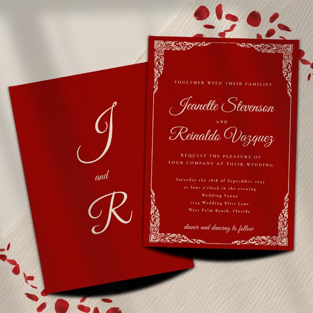 Convites Casamento Branco Monocromático de Ruby Vermelho Vi (Criador carregado)
