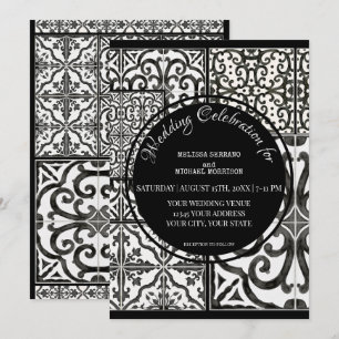 Convites Casamento Branco Negro Azulejo Moderno da Casa Far