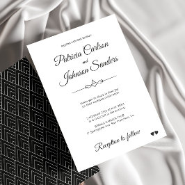 Convites Casamento branco negro clássico da caligrafia eleg