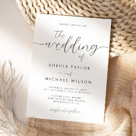 Convites Casamento Branco Negro de Caligrafia Minimalista M