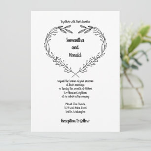Convites Casamento Branco Negro de Folhagem Minimalista