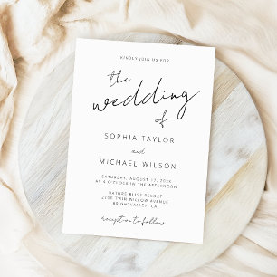 Convites Casamento Branco Negro de Script de Assinatura Mod