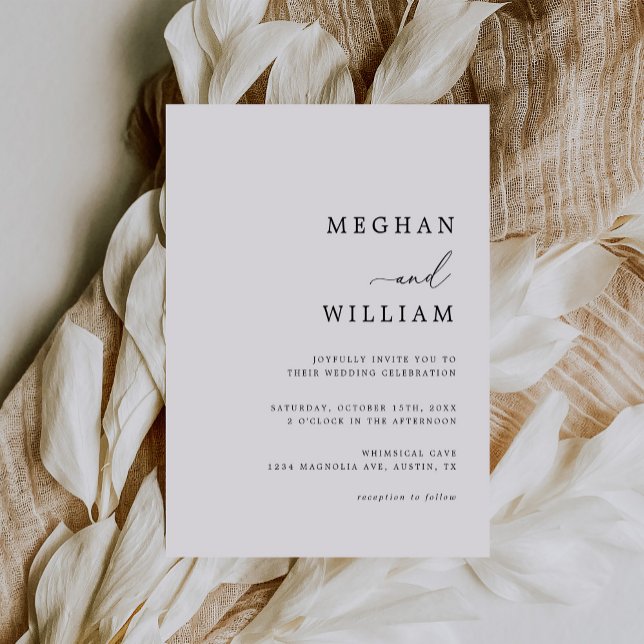 Convites Casamento Branco Negro de Script de Caligrafia Ele (Criador carregado)