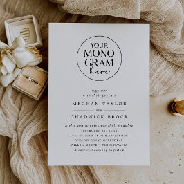 Convites Casamento Branco Negro do Monograma de Crest Elega