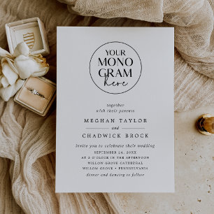 Convites Casamento Branco Negro do Monograma de Crest Elega