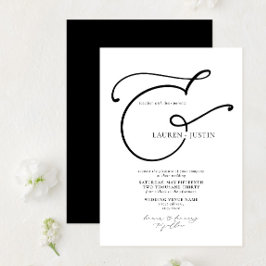Convites Casamento Branco Negro e Ampersand da Caligrafia M