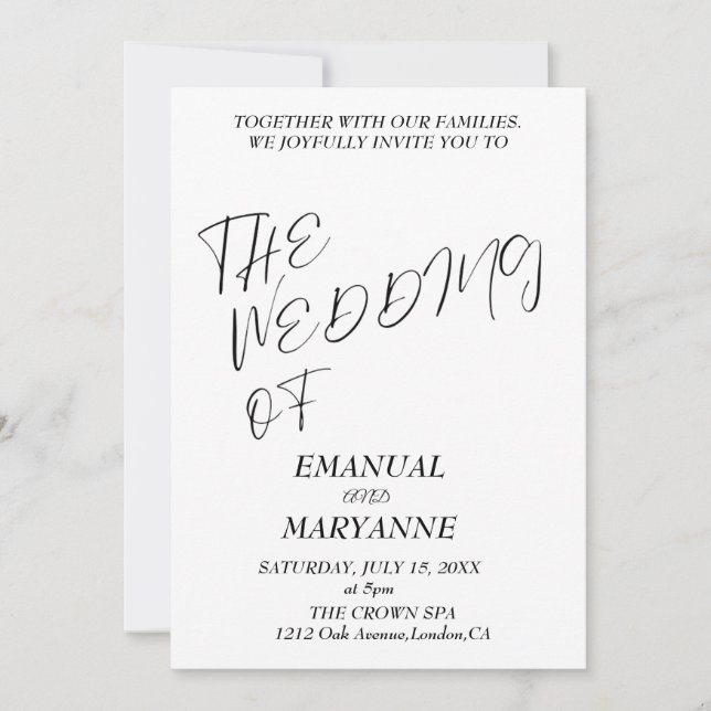 Convites Casamento Branco Negro Elegante (Frente)