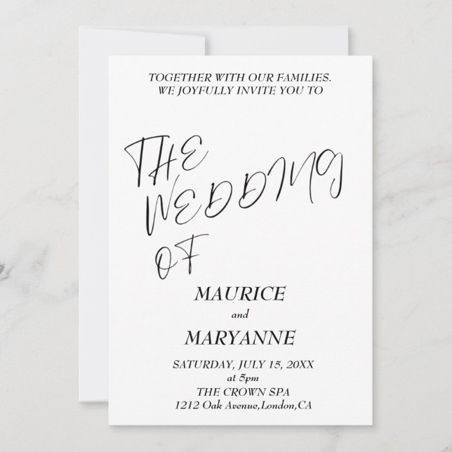 Convites Casamento Branco Negro Elegante (Frente)