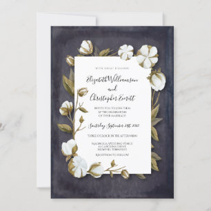 Convites Casamento Branco Negro Floral de Algodão Elegante