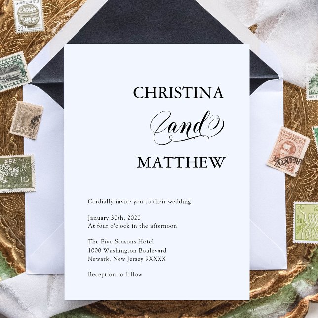 Convites Casamento Branco Negro Minimalista Elegante (Criador carregado)