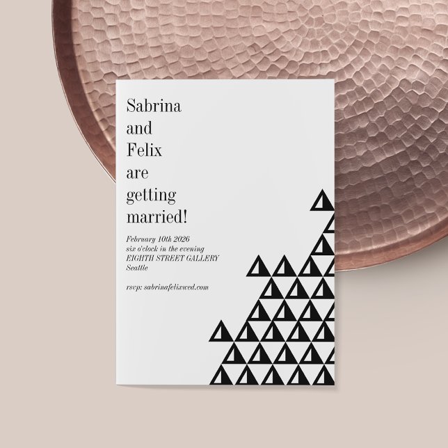 Convites Casamento Branco Negro Mínimo de Arte Geométrica M (Criador carregado)