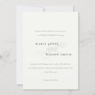 Convites Casamento Branco Negro Mínimo Simples de Script El