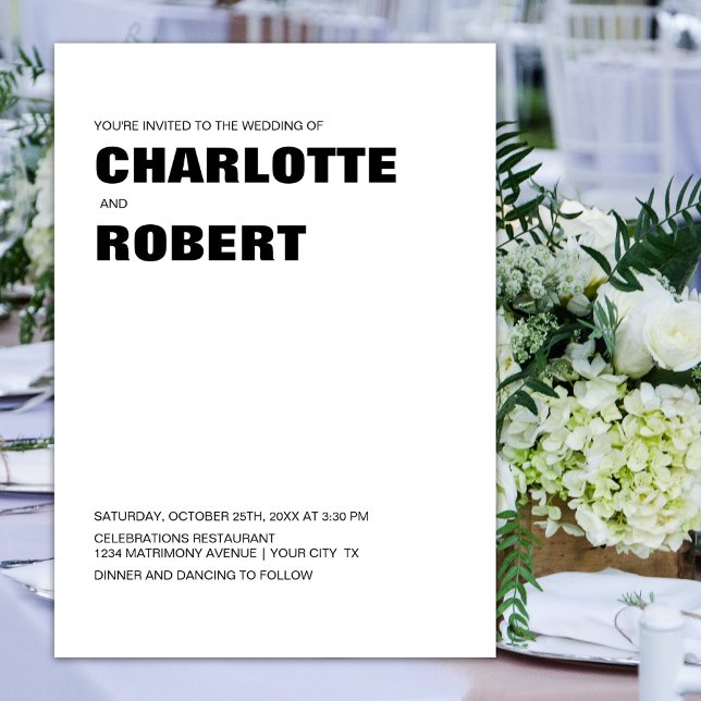 Convites Casamento Branco Negro Moderno (Criador carregado)