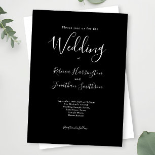Convites Casamento Branco Negro Moderno Mínimo