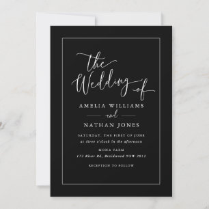 Convites Casamento Branco Negro - Script Rustic