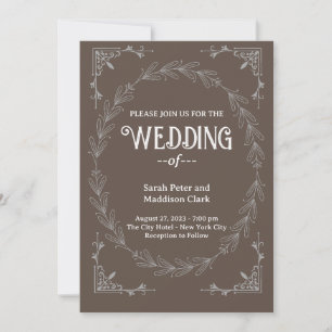 Convites Casamento branco preto clássico com tipografia