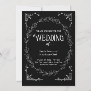 Convites Casamento branco preto clássico com tipografia